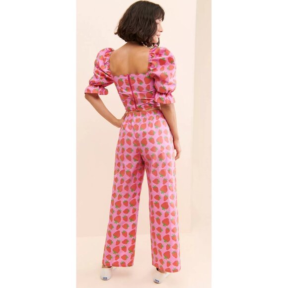 Megan Crosby Sophie Strawberry Print Puff Sleeve Crop Top & Pants Set | Organic - Picture 2 of 12